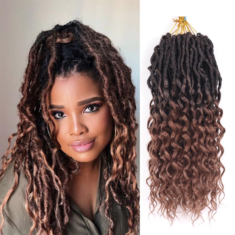 Deep Faux Locs Crochet Hair 14 Inch 8 Packs Goddess Locs Crochet Hair Pre Looped Curly Crochet Hair for Black Women with Curly Ends Deep Wave Crochet Braids 14 Inch T30